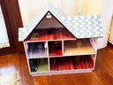 (A43) MELISSA & DOUG VICTORIAN DOLL HOUSE WITH BASKET FULL OF FURNITURE - HOUSE IS 28' TALL
