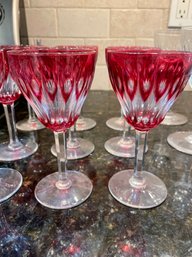 COLLECTION OF 25 VINTAGE FORMAL GLASSWARE - VAL ST. LAMBERT, NINE 6' RED CUT GLASS, SEVEN 5' COUPES, 9 WATER