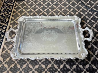 (A-32) VINTAGE LARGE SILVER PLATE SERVING TRAY-APPROX. 28' X 18' INCLUDING HANDLES
