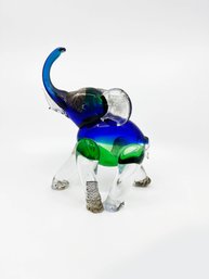 (A-7) VINTAGE 1970'S MURANO, ITALY GLASS ELEPHANT - LUCKY TRUNK UP - 9' BY 7'