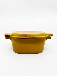 (A-14) VINTAGE 1970'S BENNINGTON POTTERS, VERMONT OVAL COVERED SERVING BOWL - YELLOW WARE - 12' BY 8'