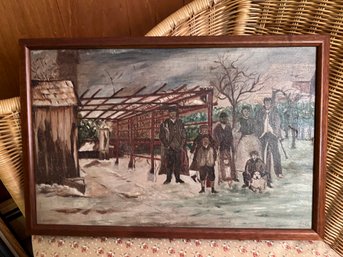 (BA-10) CIRCA 1900 FAMILY PORTRAIT OIL PAINTING ON CANVAS WITH HISTORY ATTACHED - 15' BY 22'