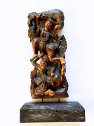 (A-114) FAB VINTAGE BALINESE WOOD CARVING WITH TWO DANCING FIGURES - -APPROX. 22' X 11' X 4 1/2'