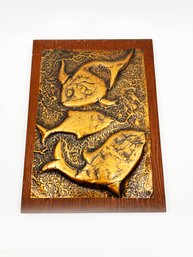 (A-24)FAB MID CENTURY MODERN PRESSED COPPER ART WALL DECOR -FISH IN THE REEF 'SELMA KLAUS' SIGNED, 1960-14X10