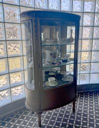 (DR) ANTIQUE GOLD VITRINE WITH TWO GLASS SHELVES - ONE SIDE GLASS PANEL IS BROKEN - 50' BY 30' BY 15'