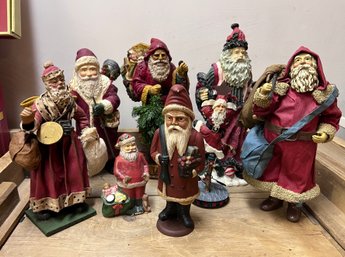 (B-8) COLLECTION OF EIGHT VINTAGE CHRISTMAS SANTAS - RESIN, PAINTED - 9'-20'