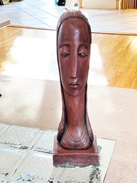 (A-39) 1970's RIMA PADOVA PAINTED PLASTER MCM BUST OF LONG NECK WOMAN -'MODIGLIANI LIKE-  26' TALL BY 8' WIDE