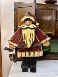 (B) ADORABLE & BIG STANDING WOOD SANTA WITH METAL BELT - 30' TALL BY 20' WIDE