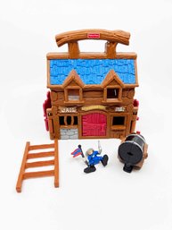 (D-54) VINTAGE 1990'S FISHER PRICE GREAT ADVENTURES ALL IN ONE WESTERN FORT PLAYSET W/ADDTL PIECES-AS IS