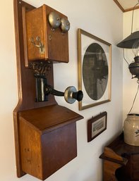 (DEN-48) ANTIQUE OAK WALL MOUNT TELEPHONE-APPROX. 33' X 12'