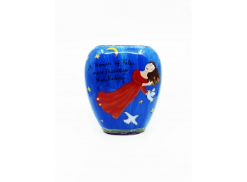 (A-70) AVIV GIFTS, JUDAICA PAINTED CERAMIC VASE 'A WOMAN OF VALOR'-  5'