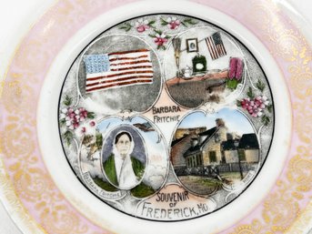 (A-72) 1940'S AMERICANA 'SOUVENIR OF FREDERICK, MD. BARBARA FRITCHIE' GERMAN PORCELAIN PLATE - 7'
