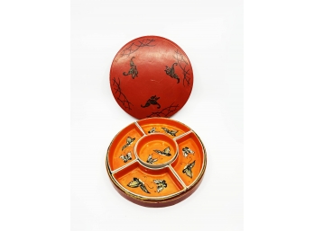 (A-73) VINTAGE 1940'S SWEET MEAT DISH SET -'NIPPON JAPAN' DIVIDED PLATES IN PAPER MACHE ROUND BOX -BUTTERFLY