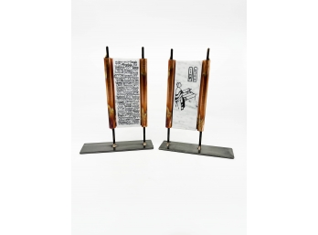 (A-74) PAIR OF JUDAICA TORAH ART BOOKENDS ON COPPER & MARBLE BY GARY ROSENTHAL - HEBREW NAMES - 9' TALL