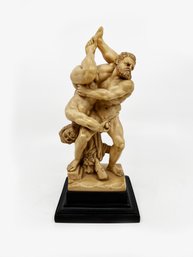 (A-20) VINTAGE G. RUGGERI RESIN SCULPTURE - GREEK NUDE WRESTLERS - SEE CHIPPED TOES ON ONE MAN -9 1/2' TALL