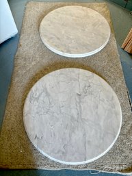 (G) PAIR OF ROUND WHITE MARBLE TABLETOPS - NEED CLEANING, 20.5' EA.