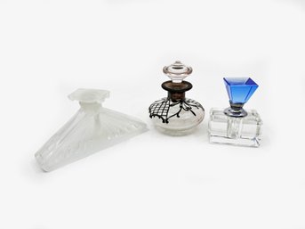 (A-21) VINTAGE LOT OF 3 PERFUME BOTTLES -BROSSE, STERLING OVERLAY, CRYSTAL -PLEASE SEE IMAGES FOR  CONDITION