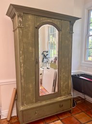 (K) ANTIQUE WARDROBE CUBARD WITH DRAWER PAINTED GREEN & RUSTIC - 78'H BY 51'W BY 18'D