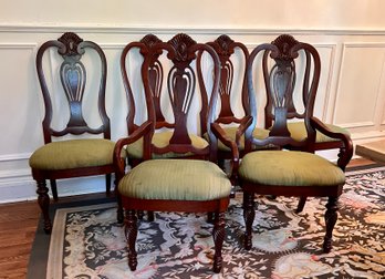 (DR) SET OF SIX VINTAGE CHERRY WOOD TRADITIONAL DINING CHAIRS, TWO ARE ARMCHAIRS -21' BY 23' BY 41', SEAT: 19'