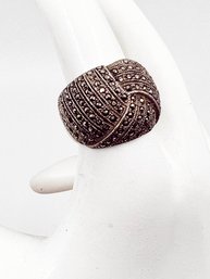 (J-21) VINTAGE STERLING SILVER MARCASITE LADIES RING-MARKED 925-SIZE 7-WEIGHS 5.95 DWT