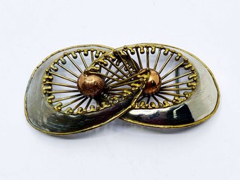 (J-2) FABULOUS MID CENTURY MODERN SILVER AND GOLD TONE BELT BUCKLE