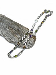 (J-3) HEAVY STERLING SILVER AND MULTI STONE NECKLACE