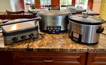 (K) THREE CUISINART SMALL KITCHEN APPLIANCES - CROCK POT, GRIDDLER & SLOW COOKER