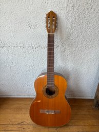 (A-1) VINTAGE ACOUSTIC GUITAR WITH INLAID WOOD DECORATION
