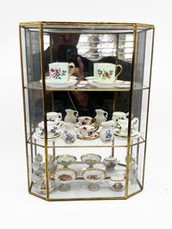 (A-40) COLLECTION OF VINTAGE 'LIMOGES?' MINIATURE PORCELAIN PIECES WITH DISPLAY CASE AS SHOWN