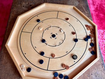 CLASSIC MAPLEWOOD TABLETOP CROKINOLE BOARD GAME REVERSES TO CHECKERBOARD - CANADIAN GAME