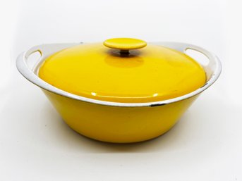 (A-47) WELL USED VINTAGE 'NACCO, DENMARK' YELLOW ENAMEL COOKING POT WITH LID APPROX. 13 1/2' X 12' X 5'