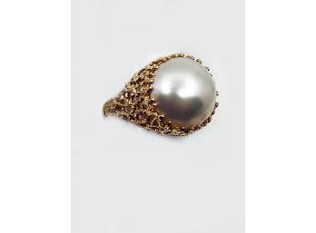 (G-6) ESTATE 14KT GOLD AND  PEARL LADIES RING-SIZE 6 WEIGHT 3.6 DWT