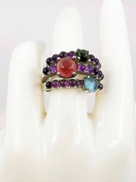 (J-35) VINTAGE 14 KARAT WHITE GOLD RING WITH ASSORTED COLORED STONES-APPROX. 7.55 DWT