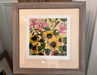 (DR-100) PAIR OF FRAMED MODERN FLORAL CLUSTER PRINTS BY KIM PARKER, COLORFUL PENCIL SIGNED -23' BY 23'