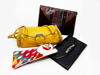 (B-36) COLLECTION OF FOUR VINTAGE HANDBAGS - YELLOW COLE HAAN, SAKS FIFTH AVE, ISABELLA FIORE & SUSAN GAIL