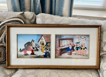 (A-5) DISNEY 'THREE LITTLE PIGS'- TWO INK ENHANCED CELS - 'WHO'S AFRAID OF THE BIG BAD WOLF' & PORTFOLIO OF