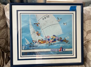 (A-8) AMERICA'S CUP '92 'HANNAH & BARBERA' SIGNED CEL -DAMAGED WITH MOLD - FRED, YOGI, PINK PANTHER-24' BY 27'