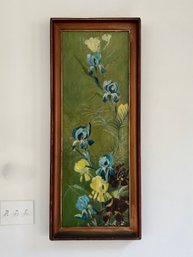 (p) ORIGINAL ANTIQUE FLORAL OIL PAINTING - PANSIES - 17' BY 41'