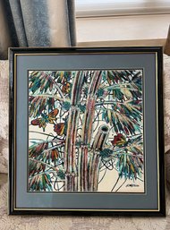 (A-11B) ORIGINAL SIGNED 'M. YONO' TRADITIONAL INDONESIAN BATIK PAINTING TITLED 'BAMBOO TREE' 26' BY 24'