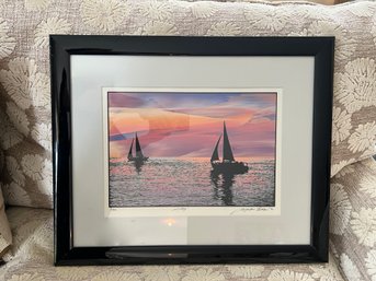 (A-14) 1986 JACQUELINE TUTEUR  SERIGRAPH 'SAILING INTO SUNSET' WITH COA - 15/200- 23' BY 19'