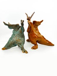 (A-1-5) ARTIST JOHN FINK  VINTAGE  PAIR OF CERAMIC DINOSAUR SCULPTURES-APPROX. 7' TALL