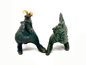 (A-1-7) ARTIST JOHN FINK  VINTAGE  PAIR OF CERAMIC DINOSAUR SCULPTURES