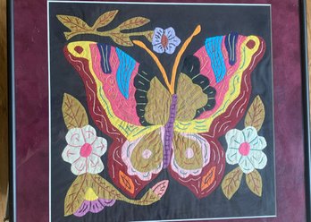 (U-21) VINTAGE MCM 'MOLA' TEXTILE ART -HANDMADE BUTTERFLY- CRAFTED BY KUNA PEOPLE IN PANAMA - 16' BY 16'