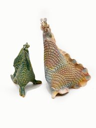 (A-2-1) ARTIST JOHN FINK  VINTAGE PAIR OF CERAMIC DINOSAUR SCULPTURES-