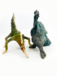 (A-2-2) ARTIST JOHN FINK  VINTAGE PAIR OF CERAMIC DINOSAUR SCULPTURES-