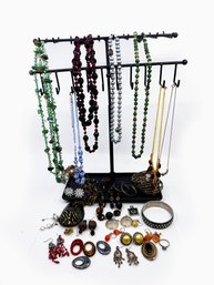 (J-1) VINTAGE LOT OF COSTUME JEWELRY ITEMS-NECKLACE'S, BRACELETS, EARRINGS, PIN AND RING