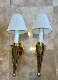 (L-1) PAIR OF GOLD TOUCHIER STYLE WALL SCONCES WITH STRING SHADES - 18' TALL BY 6' WIDE
