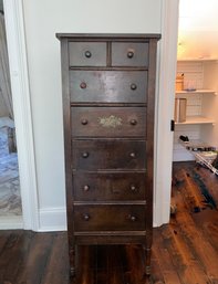 (UB1-4) ANTIQUE SEVEN DRAWER SOLID WOOD TALL LINGERIE CHEST - 60' BY 22' BY 19'