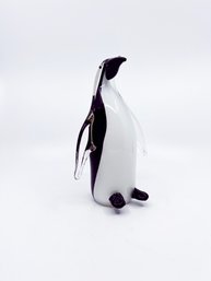 (B-9) GLASS BLOWN FIGURINE 'EMPEROR PENGUIN-APPROX.9' TALL-BLACK, WHITE AND CLEAR