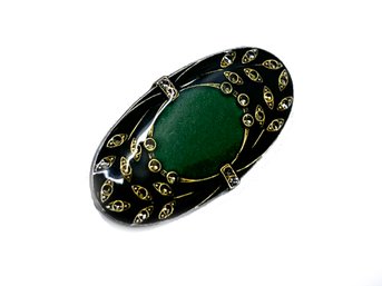 (J-6) VINTAGE CATHERINE POPESCO LACQUERED PIN BLACK W/GREEN CENTER AND CRYSTAL AROUND-FRANCE